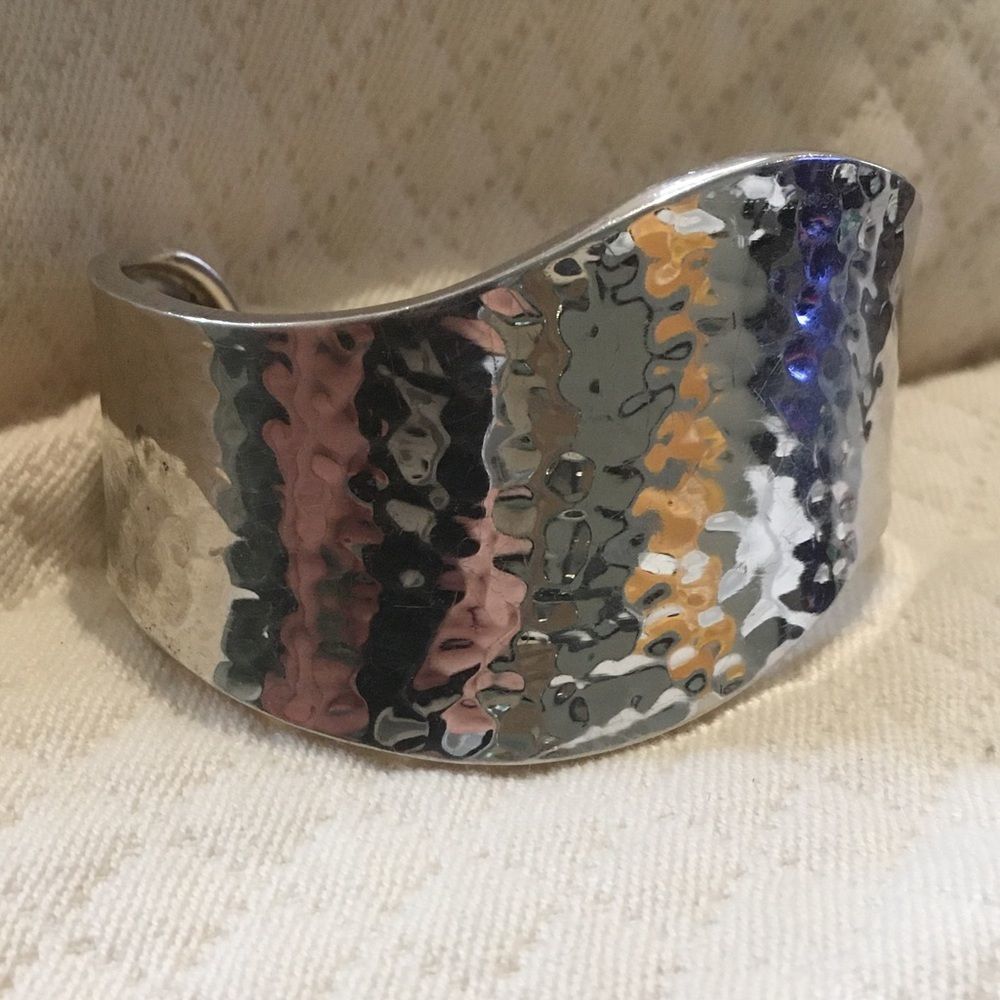TAXCO Mexico Sterling Silver Hammered Wave Cuff Bangle Bracelet